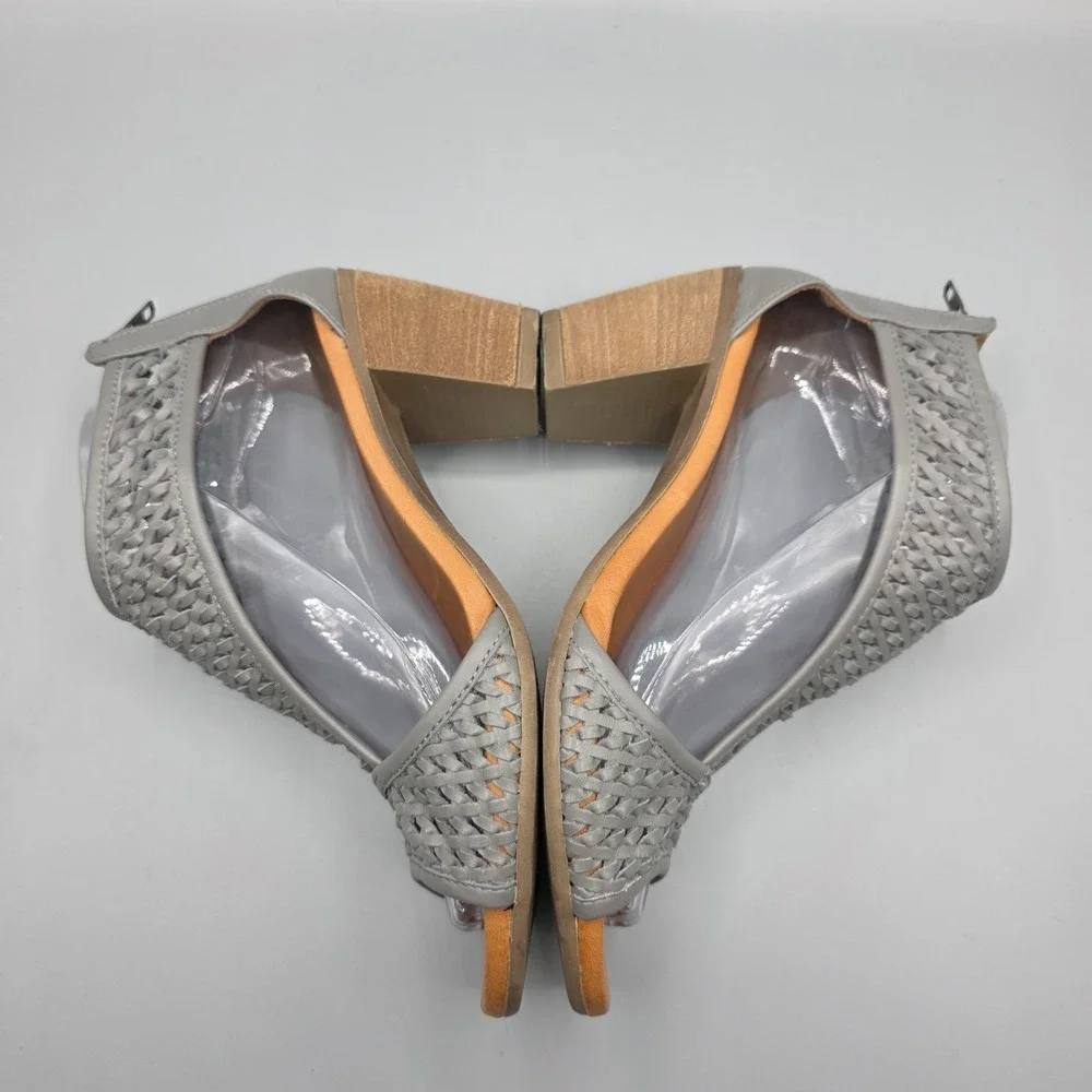 Sundance Heels Sandals Womens 38‎ Gray Leather Woven Gladiator Zipper Boho